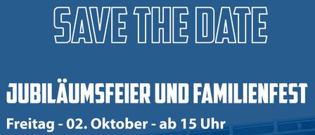 Plakat für eine Jubiläumsfeier und Familienfest am 2. Oktober ab 15 Uhr in der Profertil Arena in Hartberg. Eintritt frei, mit einem legendären Spiel, Autogrammstunde, Kinderprogramm, Jubiläumsfeier, Grillerei und Livemusik.
