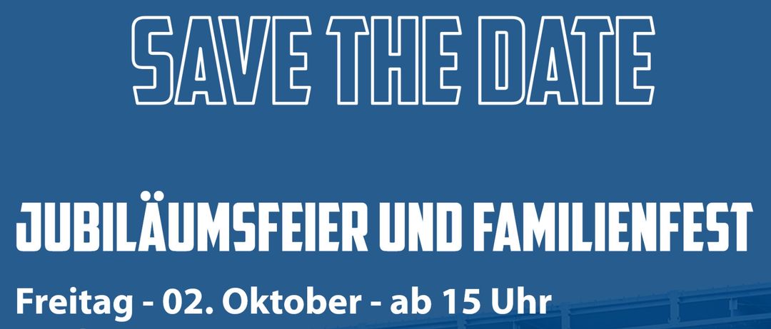 Plakat für eine Jubiläumsfeier und Familienfest am 2. Oktober ab 15 Uhr in der Profertil Arena in Hartberg. Eintritt frei, mit einem legendären Spiel, Autogrammstunde, Kinderprogramm, Jubiläumsfeier, Grillerei und Livemusik.