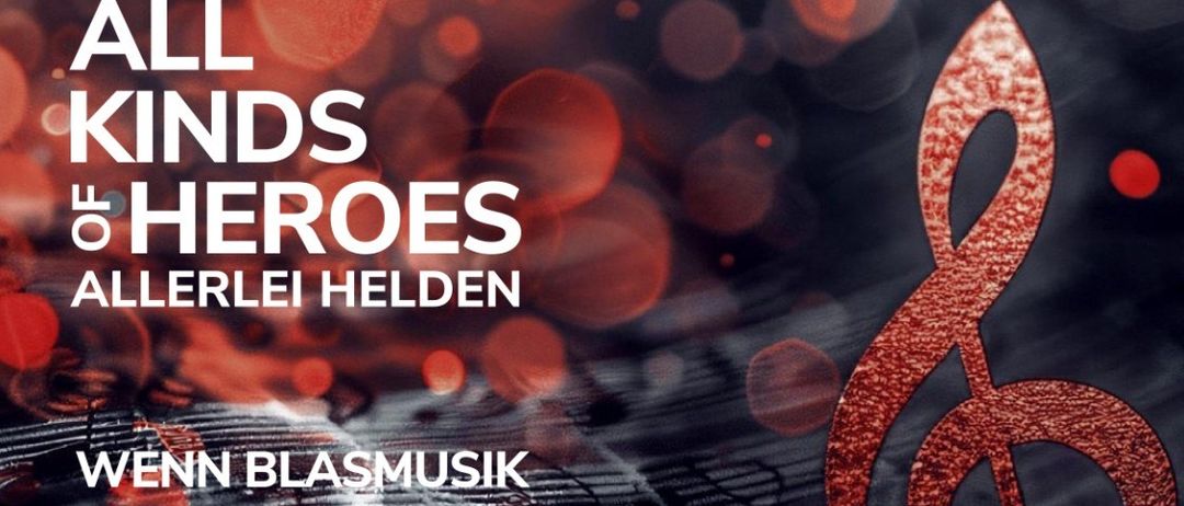 Ein Plakat mit einem roten Violinschlüssel und 'Allerlei Helden'. Die Veranstaltung ist ein musikalisches Erzählen von Heldengeschichten. Geplant für Samstag, 14. März 2026, ab 19:15 Uhr.