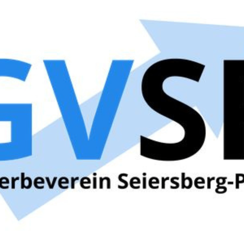 Logo des Gewerbevereins Seiersberg-Pirka mit blauem und schwarzem Text auf weißem Hintergrund.