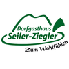 Das Logo von Dorfgasthaus Seiler-Ziegler, mit einem grünen Hutdesign und den Worten Zum Wohlfühlen darunter.