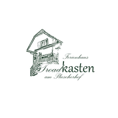 Eine Skizze eines Hauses namens Troadkasten am Ufer eines Sees mit einer Treppe, die zu einer Veranda führt.