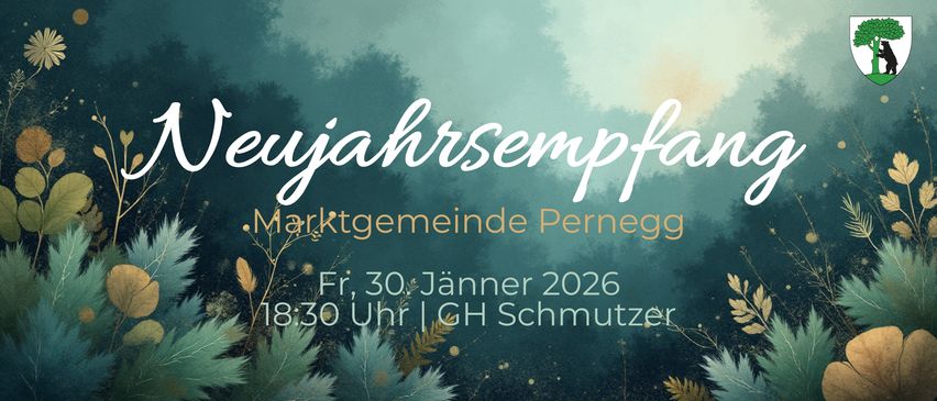 Plakat für eine Gemeindeveranstaltung. Es steht 'Fünfjahresempfang'. Datum: Fr, 30. Januar 2026. Zeit: 18:30 Uhr. Ort: IGH Schmutzer.