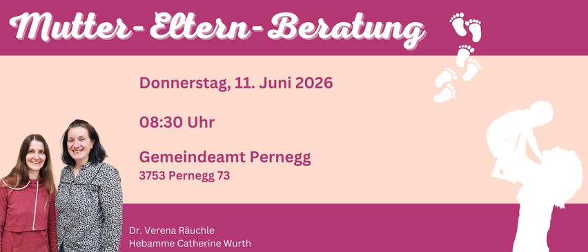 Plakat für 'Senioren-Beratung' am 11. Juni 2026. Zeit: 15:00 Uhr. Ort: meinDeAmt Pernegg, Pernegg 73. Organisatoren: na Rauchle und Catherine Wurth.