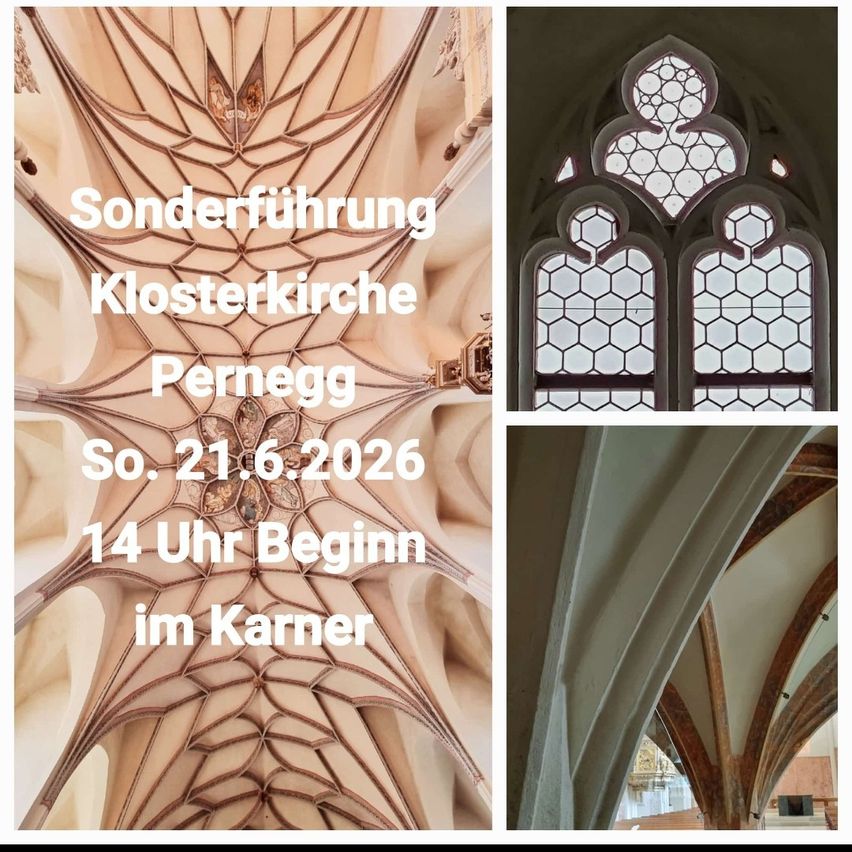 A collage of architectural details of a church. It shows the ceiling, windows, and the date of a special tour on June 21, 2026.