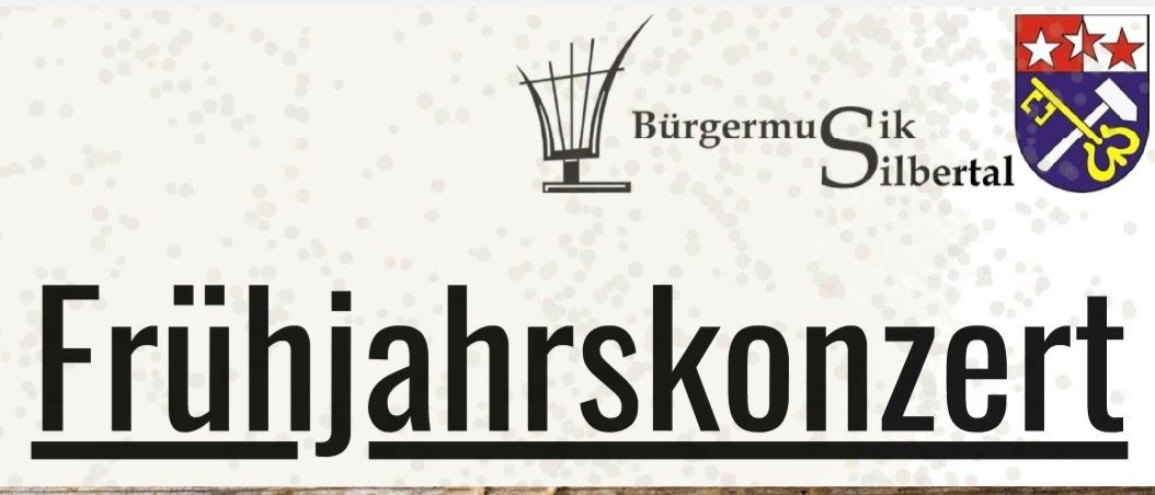 Ein Plakat für ein Frühlingskonzert am 25. April 2026 um 20:00 Uhr, mit einem Strauß Schneeglöckchen und einem Musiknoten.