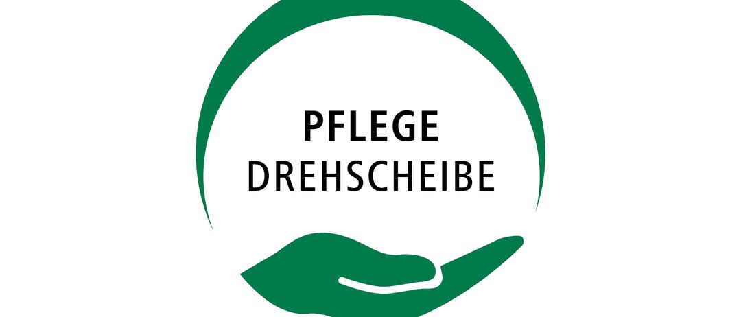 Ein kreisförmiges Logo mit 'Pflege Drehscheibe' in der Mitte. Darunter steht 'Amtssachverständige der Pflege informieren über alle Fragen rund um Pflege und Betreuung'. Darunter befindet sich das Logo von 'Das Land Steiermark'.