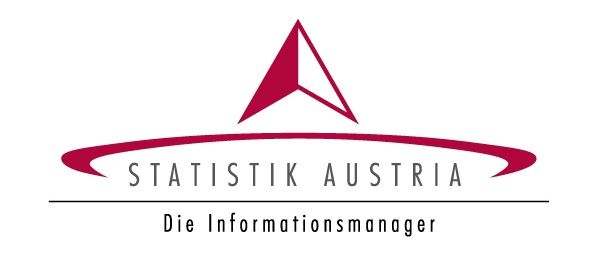 Logo von Statistik Austria, ein dreieckiges Emblem mit rotem Umriss, beinhaltet den Text 'Statistik Austria' und 'Die Informationsmanager'. Mikrozensus ist in großen schwarzen Buchstaben geschrieben.