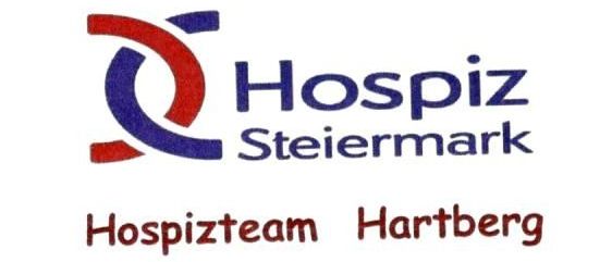 Das Logo von Hospiz Steiermark Hartberg zeigt den Namen Hospiz Steiermark in Blau und Rot mit einem Symbol und den Namen Hospizteam Hartberg in Rot.