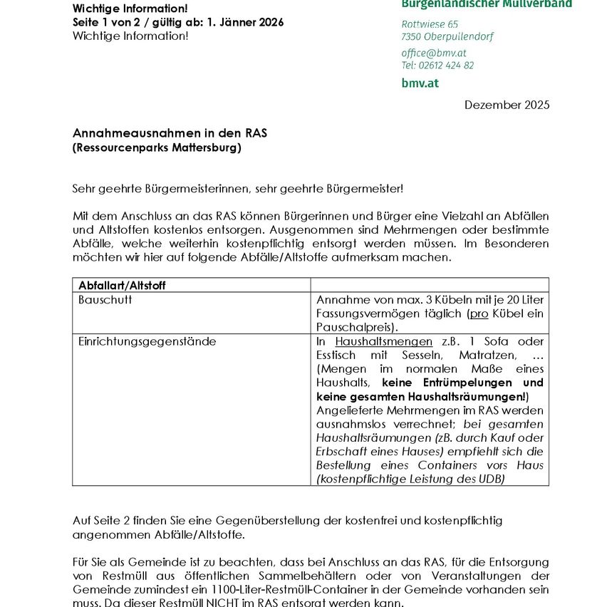 Das Dokument befasst sich mit Abfallentsorgungsmaßnahmen in den Ressourcenparks Mattersburg. Es informiert über Abfallsammlung und Recycling. Es wird erwähnt, dass Bürger bestimmte Arten von Abfällen sammeln können, und es werden die Regeln dafür beschrieben. Es werden auch die Arten von Abfällen beschrieben, die gesammelt werden können, und die Regeln für die Entsorgung.