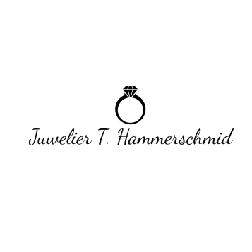Ein Logo mit einem Ring mit Diamant, begleitet von dem Text 'Juwelier T. Hammerschmid'.