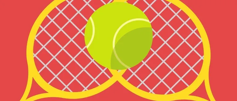 Plakat für kostenloses Tennistraining vom Tennisclub Lockenhaus. Zwei Tennisschläger mit einem Ball. Termine vom 22. Mai bis 3. Juli. Gruppe 1 um 16 Uhr, Gruppe 2 um 17 Uhr.