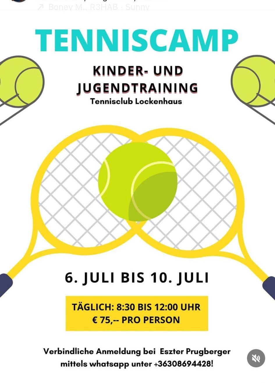 Der Tennisclub Lockenhaus bietet Kinder- und Jugendtraining vom 6. bis 10. Juli, täglich von 8:30 bis 12:00 Uhr an. Der Preis beträgt 75 Euro pro Person.