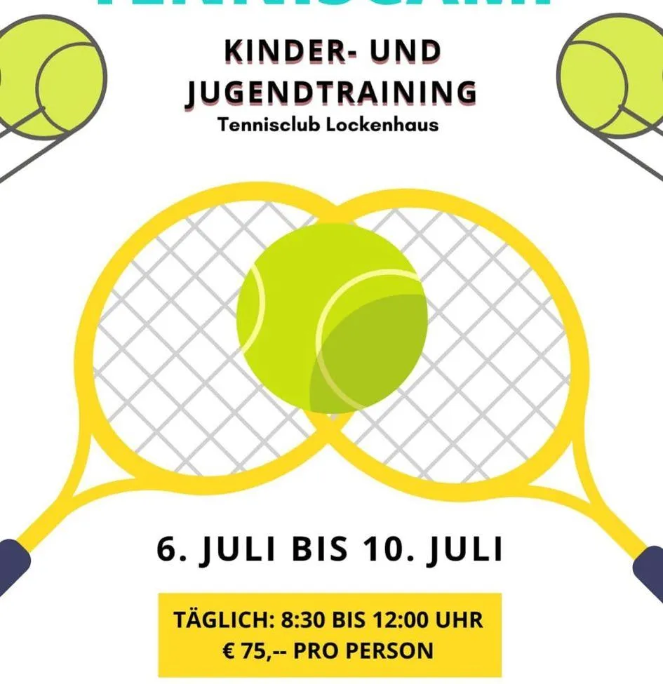 Der Tennisclub Lockenhaus bietet Kinder- und Jugendtraining vom 6. bis 10. Juli, täglich von 8:30 bis 12:00 Uhr an. Der Preis beträgt 75 Euro pro Person.