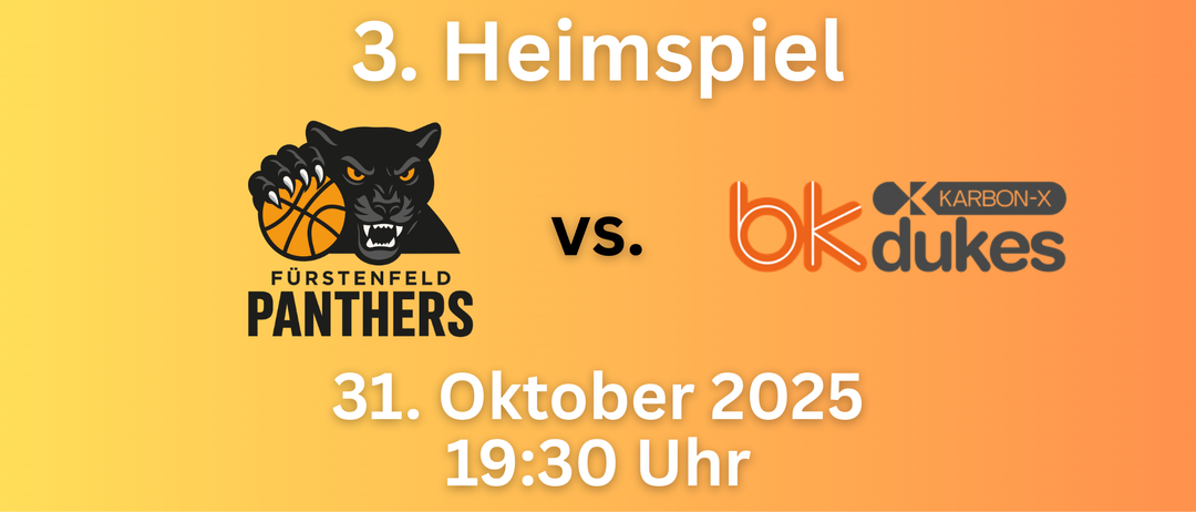 3. Heimspiel mit den Tenfeld Panthers gegen einen Gegner. Geplant für den 31. Oktober 2025 um 19:30 Uhr.