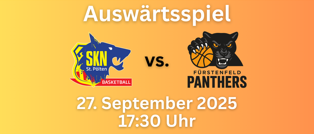 Ein Basketballspielposter für SKN gegen Fürstenfeld Panthers. Das Datum ist der 7. September 2023 und die Zeit ist 17:30 Uhr.