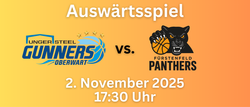 Basketball-Spielplakat mit 'Elfers' gegen 'Fürstenwart Panthers' am 2. November 2025 um 17:30 Uhr. Oranger Hintergrund mit Teamlogos.