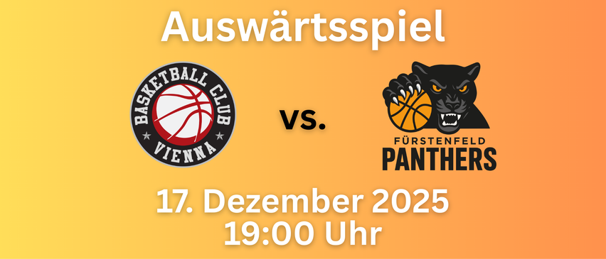 Ein orangefarbener Hintergrund mit einem Basketball-Club-Logo, den Worten 'VS' und dem Text 'Fürst. Pant' mit einem Basketball-Grafik. Es enthält auch das Datum '7. Dezember 2023' und die Zeit '19:00 Uhr'.