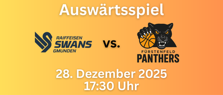 Oranger Banner mit Basketball-Team-Logo auf der rechten Seite. Teams sind Furstenden Panthers und ein unbekannter Gegner. Datum: 8. Dezember 2023. Zeit: 17:30 Uhr.