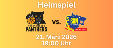 Heimspielposter mit Panther links, SKN-Logo rechts, Datum 21. März 2026, Zeit 19:00 Uhr