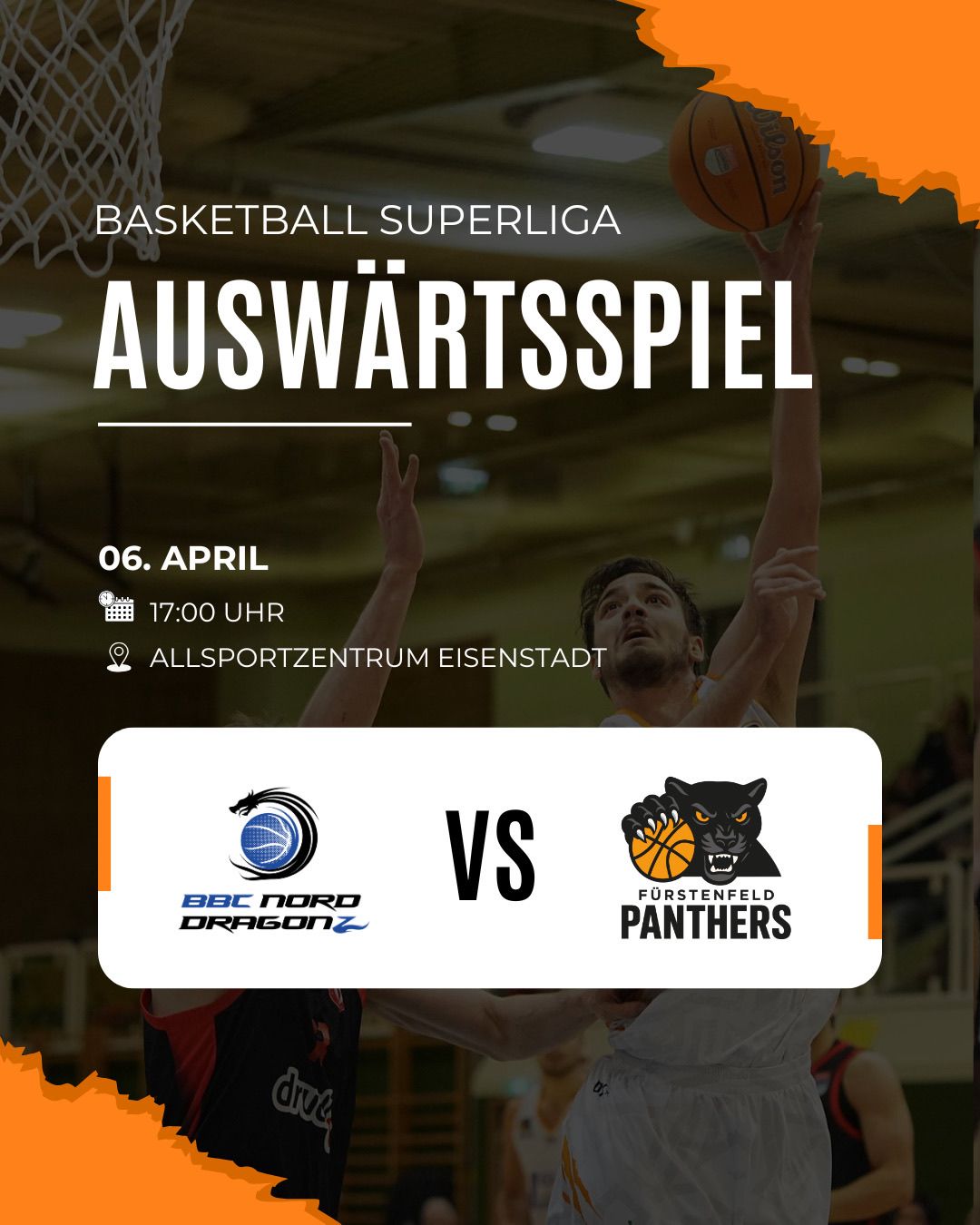 Basketball Superliga Spiel. 6. April, 17:00 Uhr im Allsportzentrum Eisenstadt. Dragons gegen Panthers.