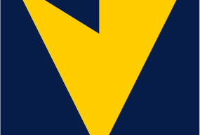 Ein gelbes Pfeilsymbol, das nach unten auf einem blauen Hintergrund zeigt.