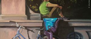 Bild enthält, Person, Bicycle, Vehicle, Art, Painting, Cycling, Machine, Wheel, Head, Face