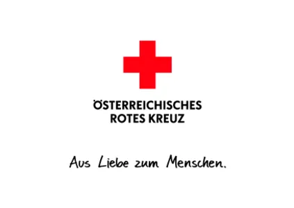 Das Logo des Österreichischen Roten Kreuzes zeigt ein rotes Kreuzsymbol auf weißem Hintergrund mit dem Text 'Aus Liebe zum Menschen' darunter.