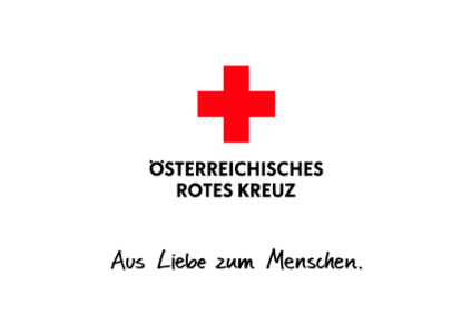 Das Logo des Österreichischen Roten Kreuzes zeigt ein rotes Kreuzsymbol auf weißem Hintergrund mit dem Text 'Aus Liebe zum Menschen' darunter.