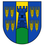 Wartmannstetten-Logo. Ein Wappen mit einem blau-gelben Schild, auf dem sich ein blauer Turm und sechs Weizenähren auf jeder Seite des Turms befinden.