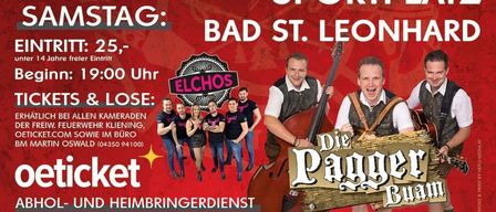 Plakat für Zeltfest-Veranstaltung. Es zeigt eine Band mit Musikern und ihren Instrumenten. Eintritt 25 Euro, unter 14 Jahren frei. Beginn um 19:00 Uhr. Tickets unter oeticket.com.