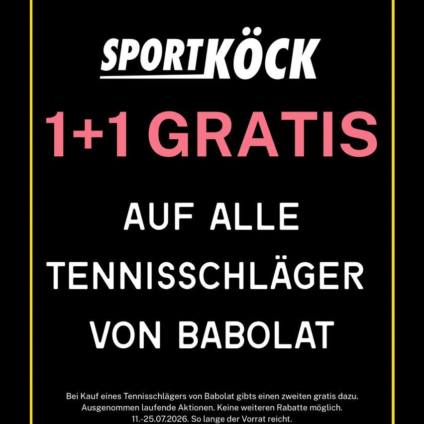 Promotion for SportKock: Buy one Babolat tennis racket and get another free. Offer valid until stock lasts.