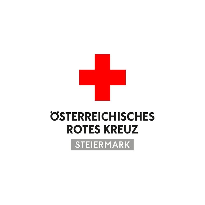 Das Logo des Osterreichischen Roten Kreuzes in Weiß mit rotem Pluszeichen und Text auf Deutsch.
