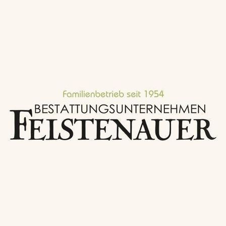 Das Logo des Familienunternehmens 'Feistenauer', das seit 1954 in Betrieb ist und sich auf Bestattungsdienste spezialisiert hat.