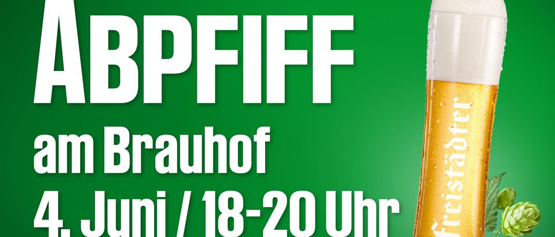 Ein grünes Plakat mit weißem Text 'BPFFFF Brauhof' und darunter 'uni / 18-20 Uhr'. Auf der rechten Seite befindet sich ein Bierglas.