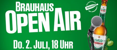 Grünes Plakat mit dem Text Bauhaus Air in weißen Großbuchstaben. Unten steht der Termin Juli 18 und die Uhrzeit 18:00 geschrieben.