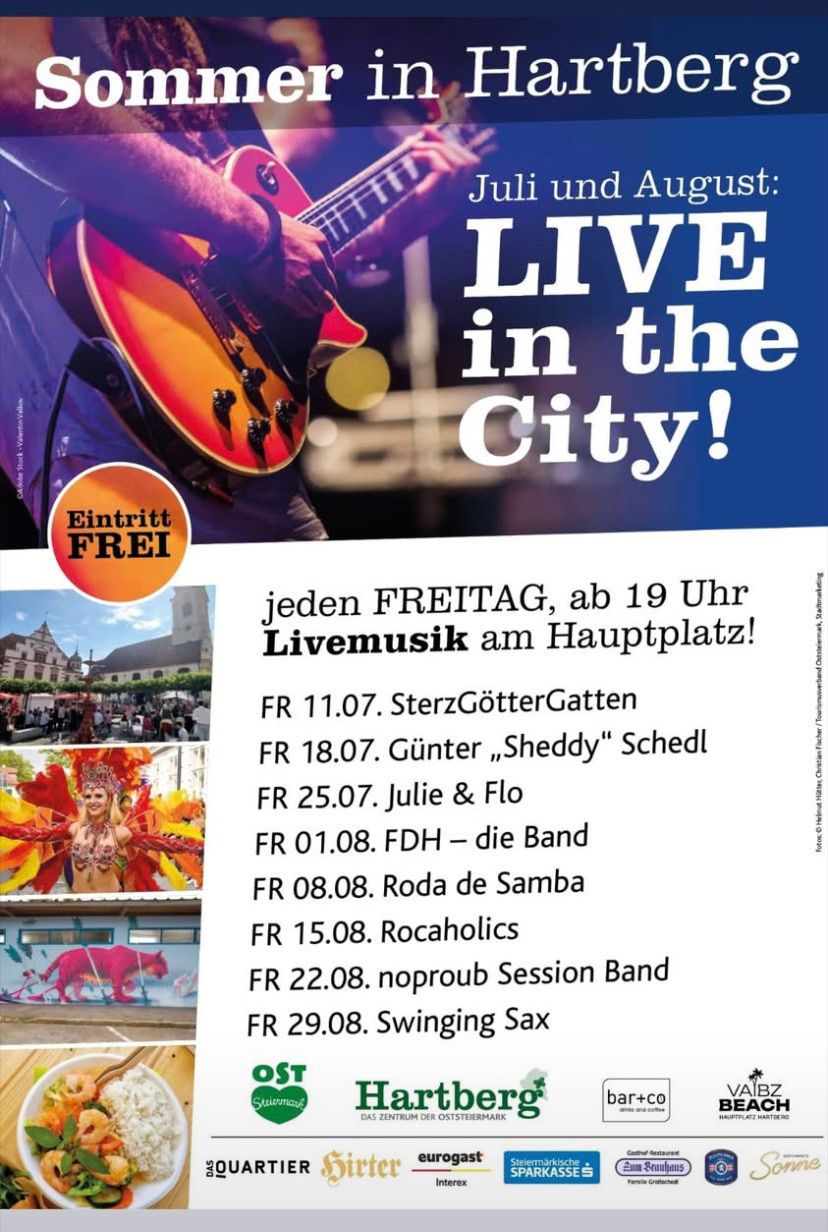 Live-Musik-Veranstaltung in der Stadt. Jeden Freitag ab 19 Uhr. Bands und Künstler für verschiedene Termine geplant.