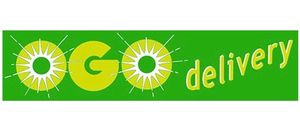 Grüner Banner mit gelbem Text, der 'GO liefern' und drei Sonnensymbole im Hintergrund liest.