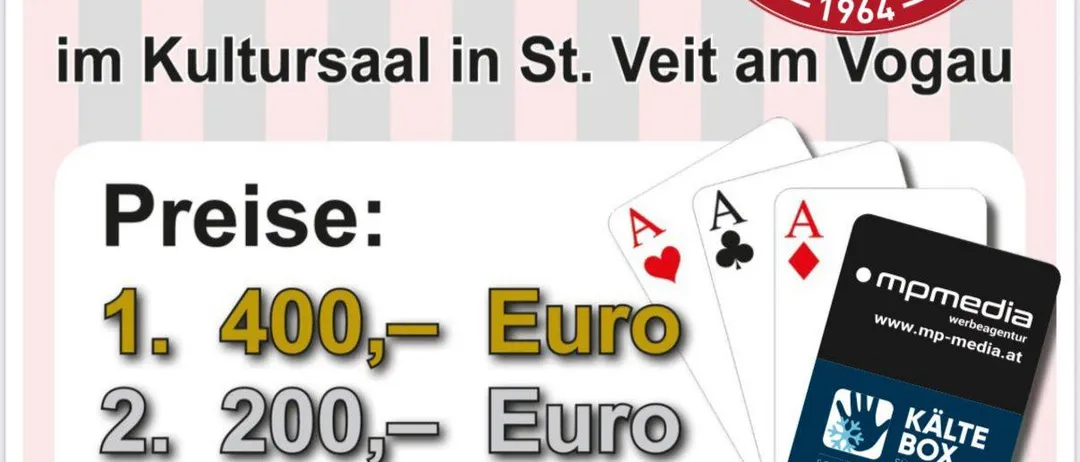 Plakat für eine Sportveranstaltung am 26. Dezember 2025, Beginn 14 Uhr in St. Veit am Vogau. Preise beinhalten 400, 200 und 100 Euro, mit weiteren Preisen. Die besten 3 Damen erhalten einen Sonderpreis.