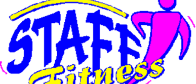Das Logo von Staff Fitness mit einer pinken und blauen Lauffigur auf schwarzem Hintergrund enthält die Adresse 9710 Feitritz/Drau.