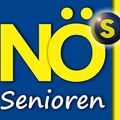 Ein blau-gelbes Logo mit dem Text 'NO Senioren' in Weiß, das einen gelben Kreis mit drei Punkten und einen schwarzen Kreis mit dem Buchstaben 'S' darin zeigt.