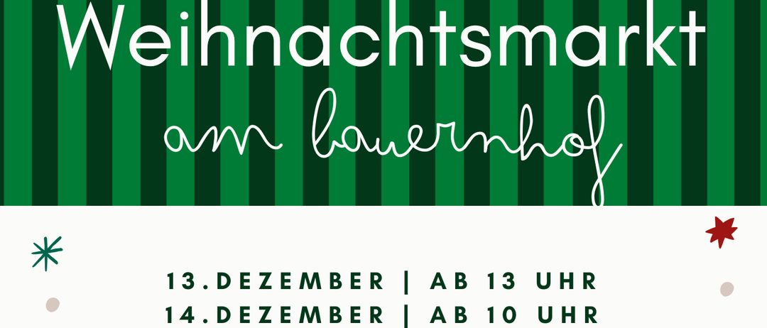 Plakat für einen Weihnachtsmarkt mit Aktivitäten wie Ponyreiten, Glühwein, Weihnachtsausteller, Waffeln und Kinderbasteln am 13. und 14. Dezember. Kontaktnummer 0664/53 82 440.
