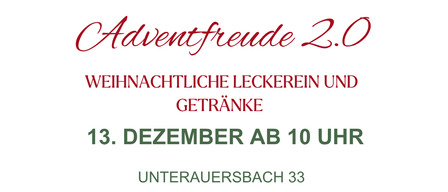 Ein Veranstaltungsposter für Adventfreude 2.0 mit einer Verlosung eines Samsung UHD-Fernsehers und einem festlichen Thema. Die Veranstaltung findet am 13. Dezember um 10 Uhr statt.