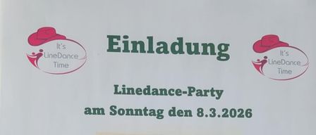 Einladung zur Linedance-Party am 8. März 2026 zum Internationalen Frauentag. Details zu Datum, Ort, Uhrzeit und Eintrittspreis sind angegeben.
