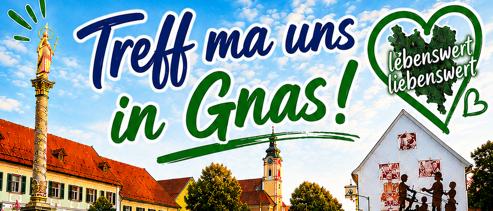 Plakat mit verschiedenen Veranstaltungen in Gnas, darunter Dämmerschoppen, Beachvolleyball Turnier, Grillabend, Open Air Summer Special, Erlebnisabend und mehr, die alle in verschiedenen Monaten stattfinden.