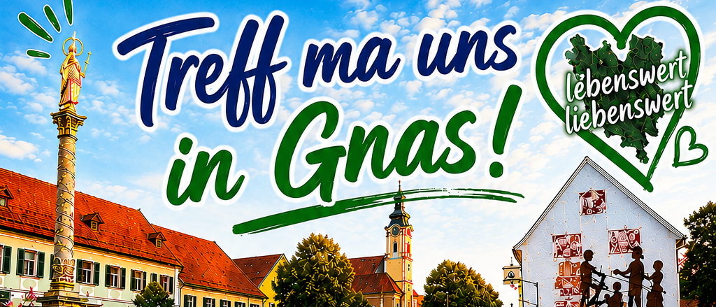 Ein Plakat mit Veranstaltungen in Gnas, Österreich, einschließlich eines Sommerabends, Open-Air-Special, Beachvolleyball-Turnier und anderen.