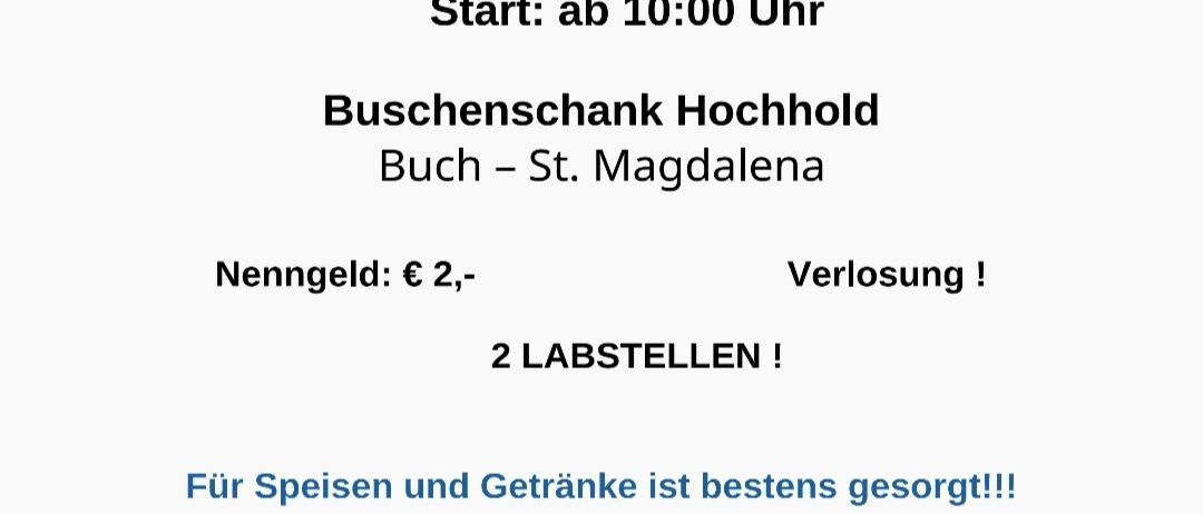 The Hochhold savings club meeting is on May 1, 2026, starting at 10:00 AM. Location: Buch - St. Magdalena. Entrance fee: €2. Food and drinks are highly recommended. Hochhold shooting range opens at 3:00 PM.