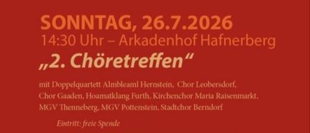 Ein Plakat für ein Chor-Event am 26. Juli 2026 mit verschiedenen Chören und einer Gruppe von Sängern auf der Bühne.