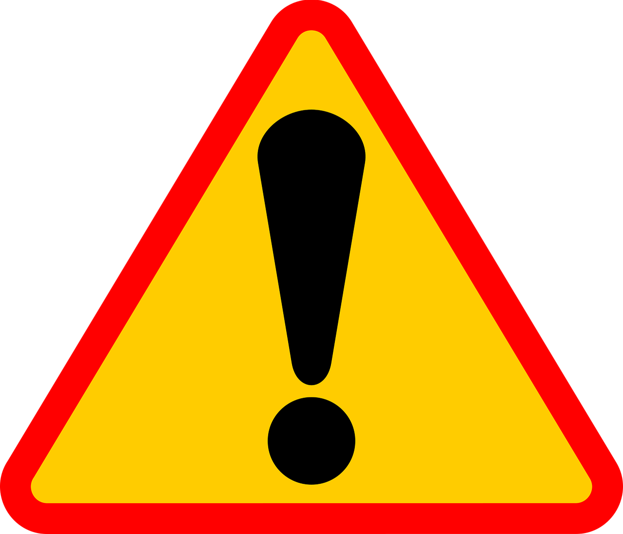 A yellow triangle with a red border and a black exclamation mark inside. It is a warning sign.