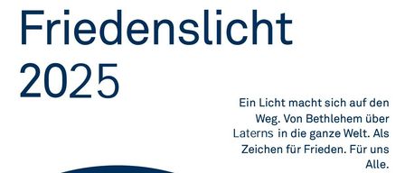 The image features a blue circle with text that reads 'edenslicht 25'. Below, it mentions 'Ein Licht macht sich Weg', 'Von Bethl Laterns in die ganz Zeichen fur Friede', and 'Kon Feuer 24. 09:00 bi'.